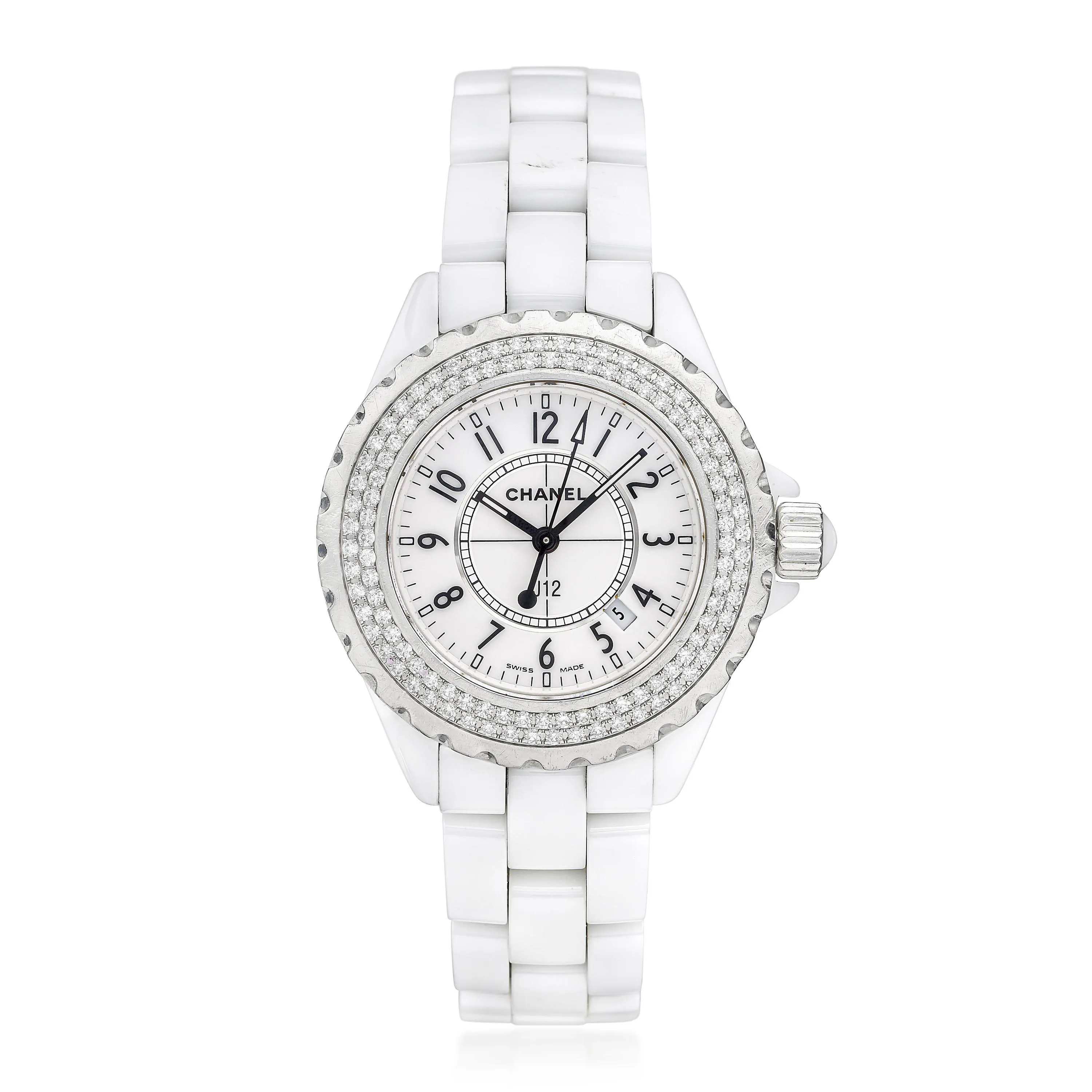 Chanel J12 H0969 33.5mm Ceramic and Stainless steel and Diamond White