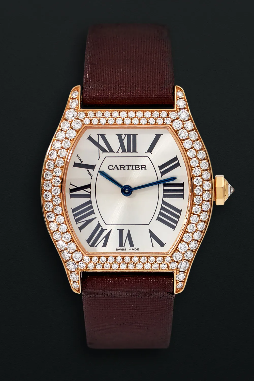 Cartier Tonneau 2643 34mm Rose gold and Diamond Silver