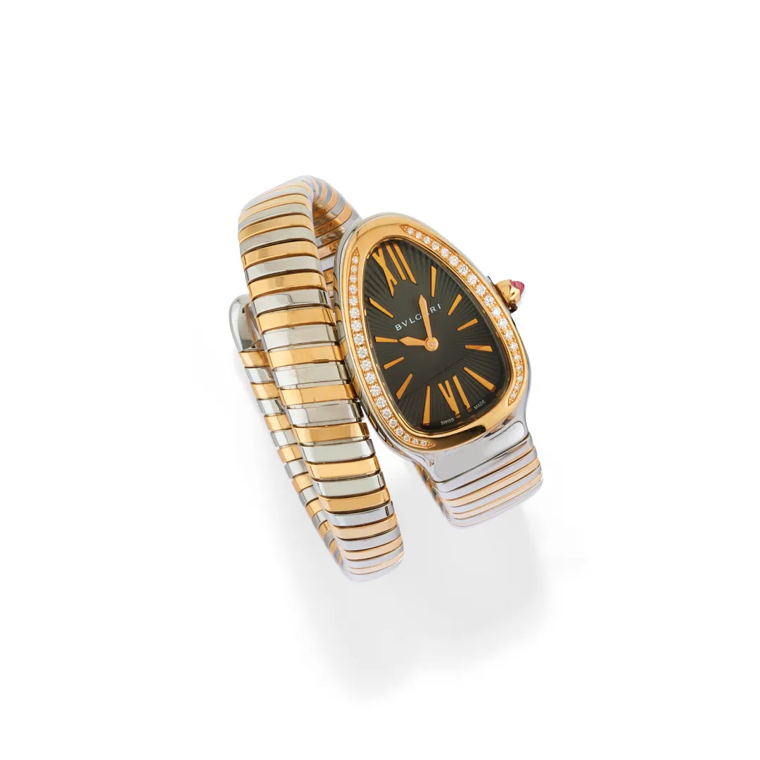 Bulgari Serpenti 22mm Rose gold and Stainless steel and Diamond Black