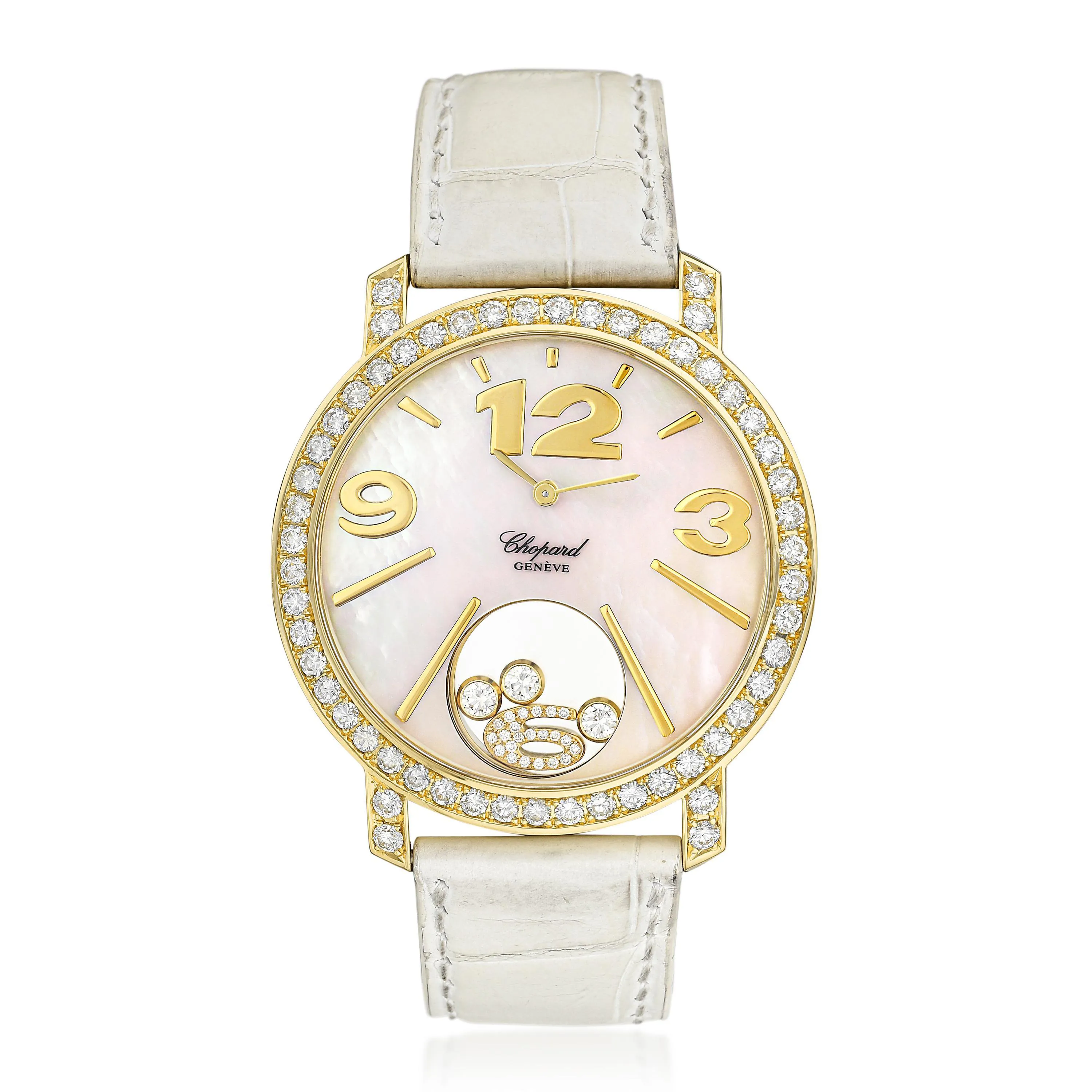Chopard Happy Diamonds Happy Time 4176 40mm Yellow gold and diamond-set Mother-of-pearl