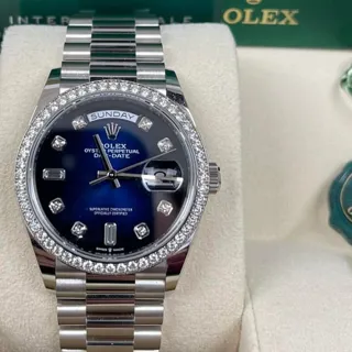 Rolex Day-Date 128349RBR-0010 White gold Blue