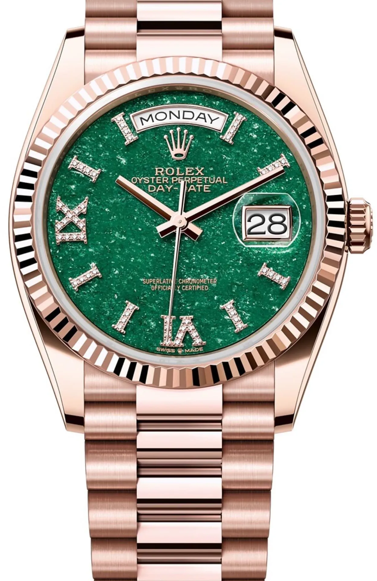 Rolex Day-Date 128235-0068 36mm Everose gold Green