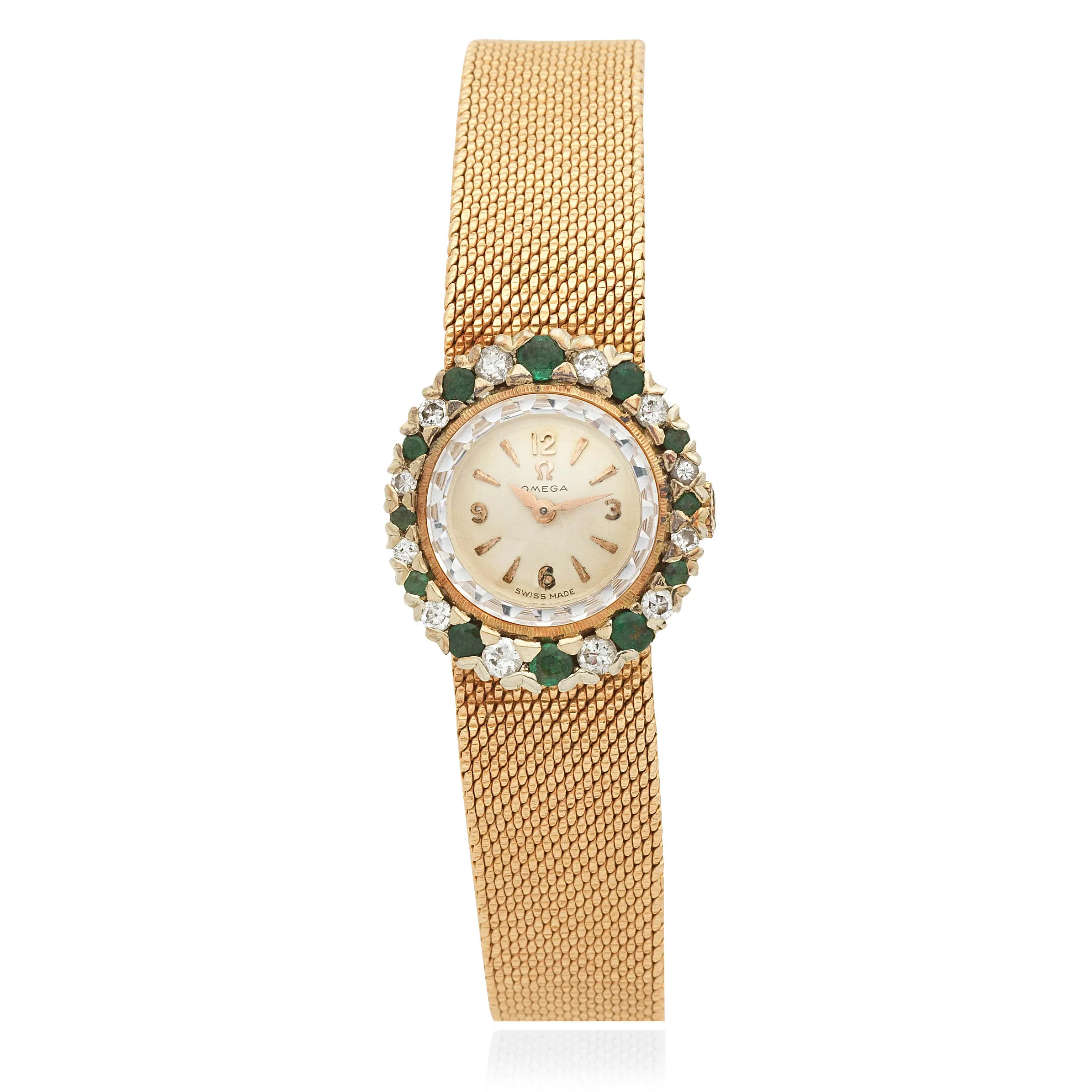 Omega 20mm Yellow gold and Diamond and Emerald Silver