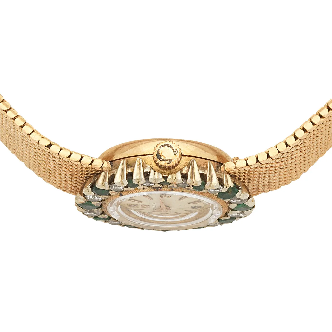 Omega 20mm Yellow gold and Diamond and Emerald Silver 2