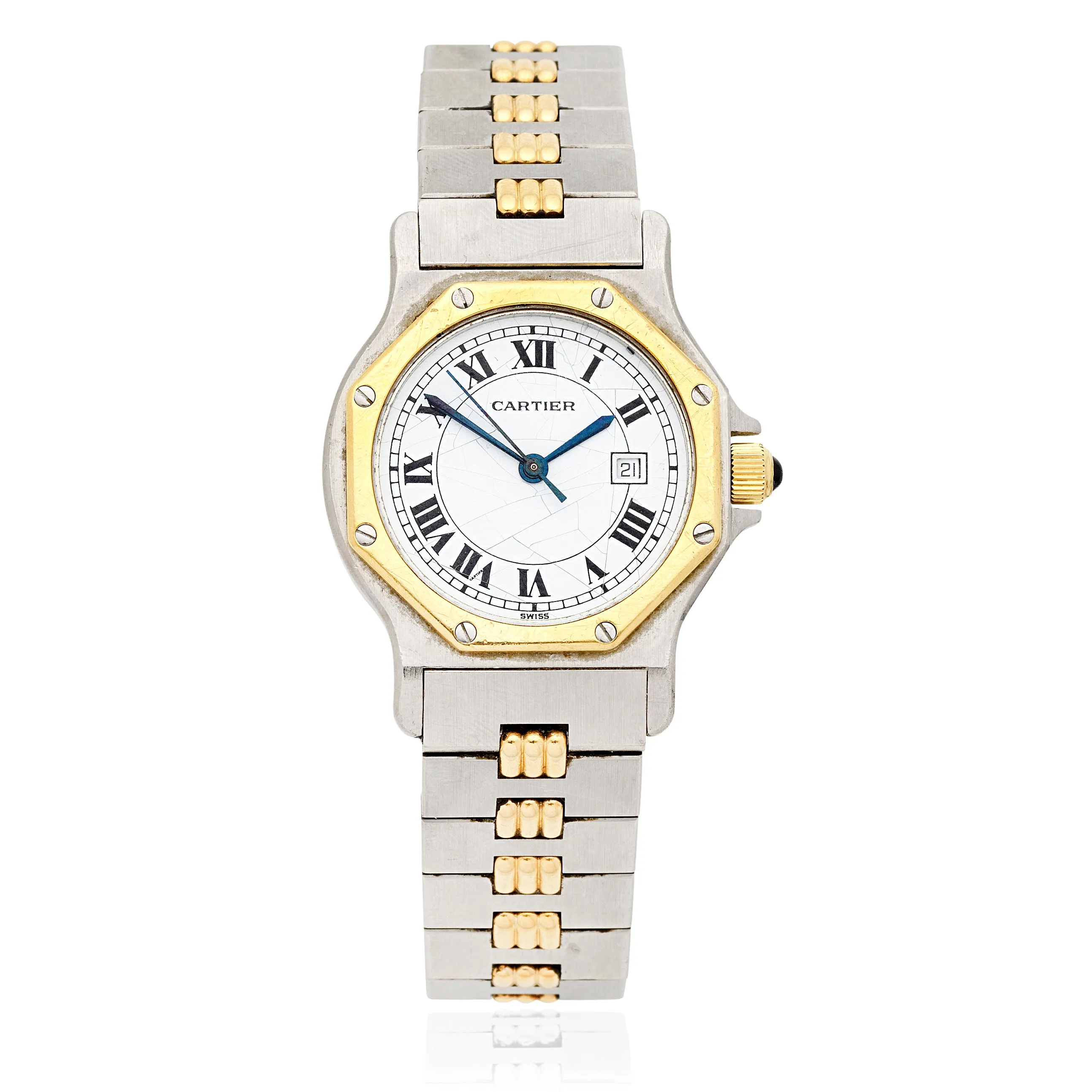 Cartier Santos 30mm Yellow gold and stainless steel White