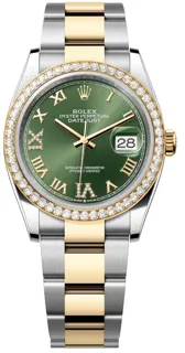 Rolex Datejust 126283RBR-0012 Yellow gold and Oystersteel Olive Green Set with Diamonds