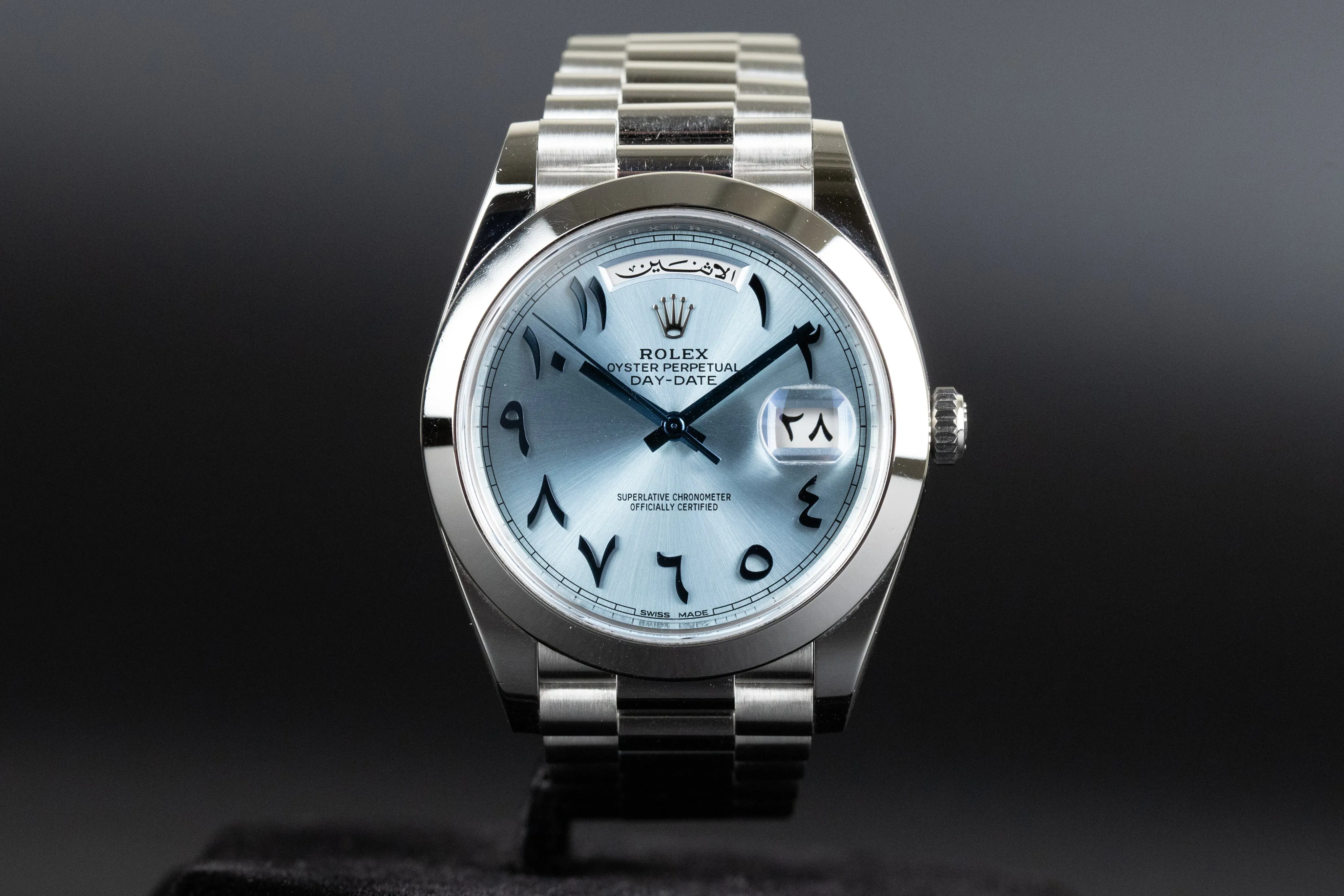 Rolex Day-Date 40 228206 40mm Platinum Ice Blue Hindi Arabic