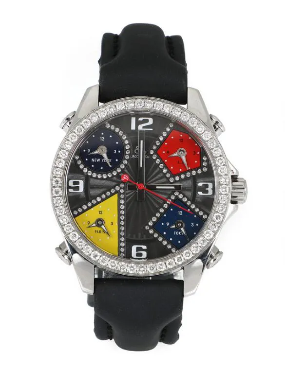 Jacob & Co. Five Time Zone 47mm Stainless steel and diamond-set Multi-colored