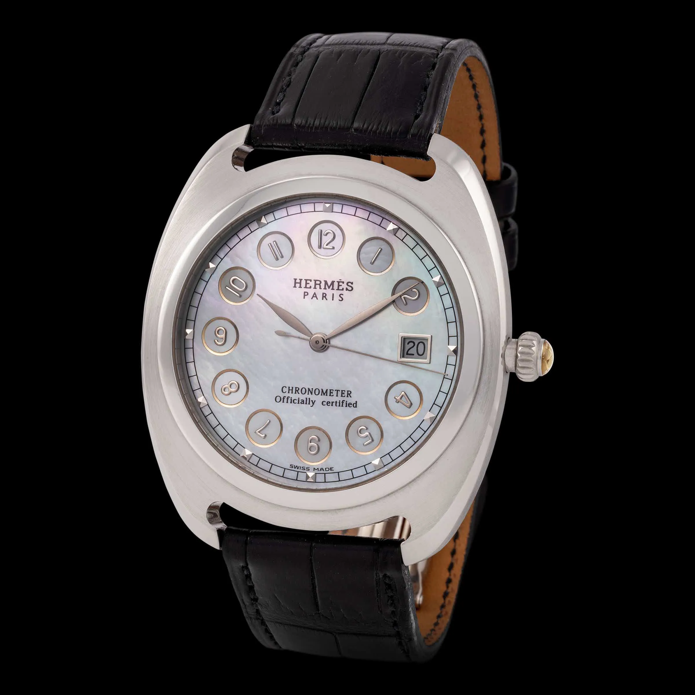 Hermès Dressage Hermès 46mm Platinum Mother-of-pearl