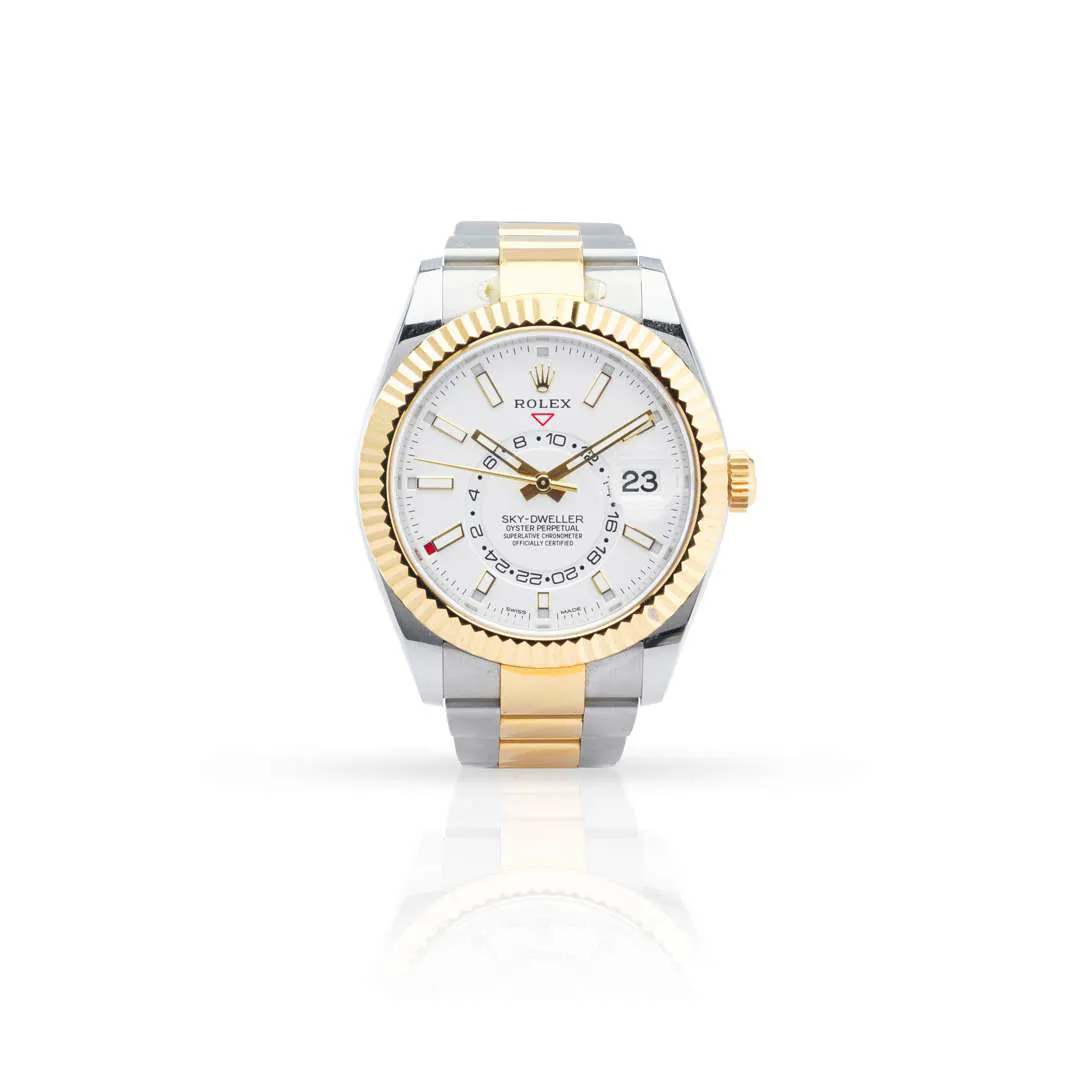 Rolex Sky-Dweller 326933-0009 42mm Yellow gold and stainless steel White