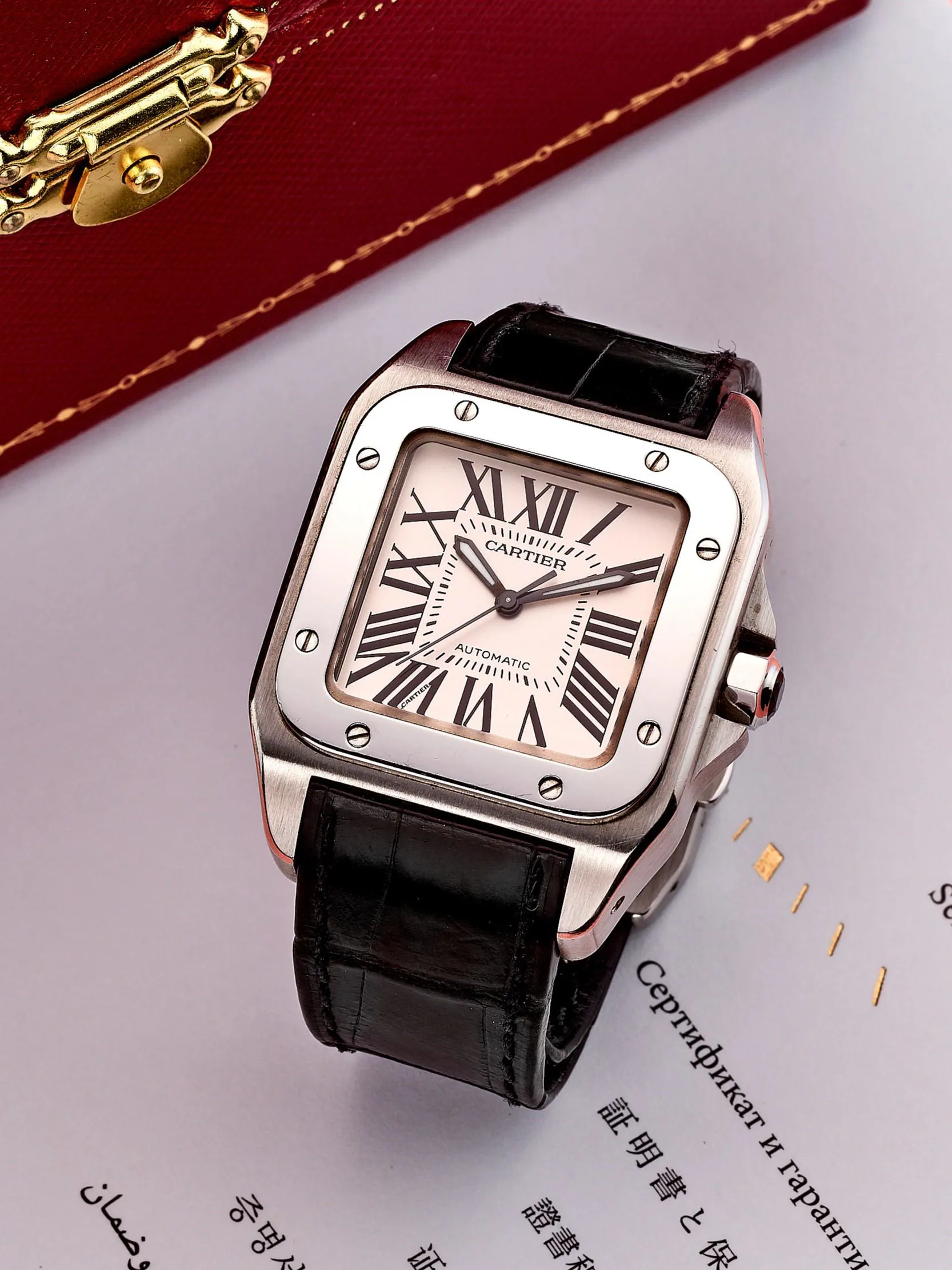 Cartier Santos 100 2878 33mm Stainless steel White