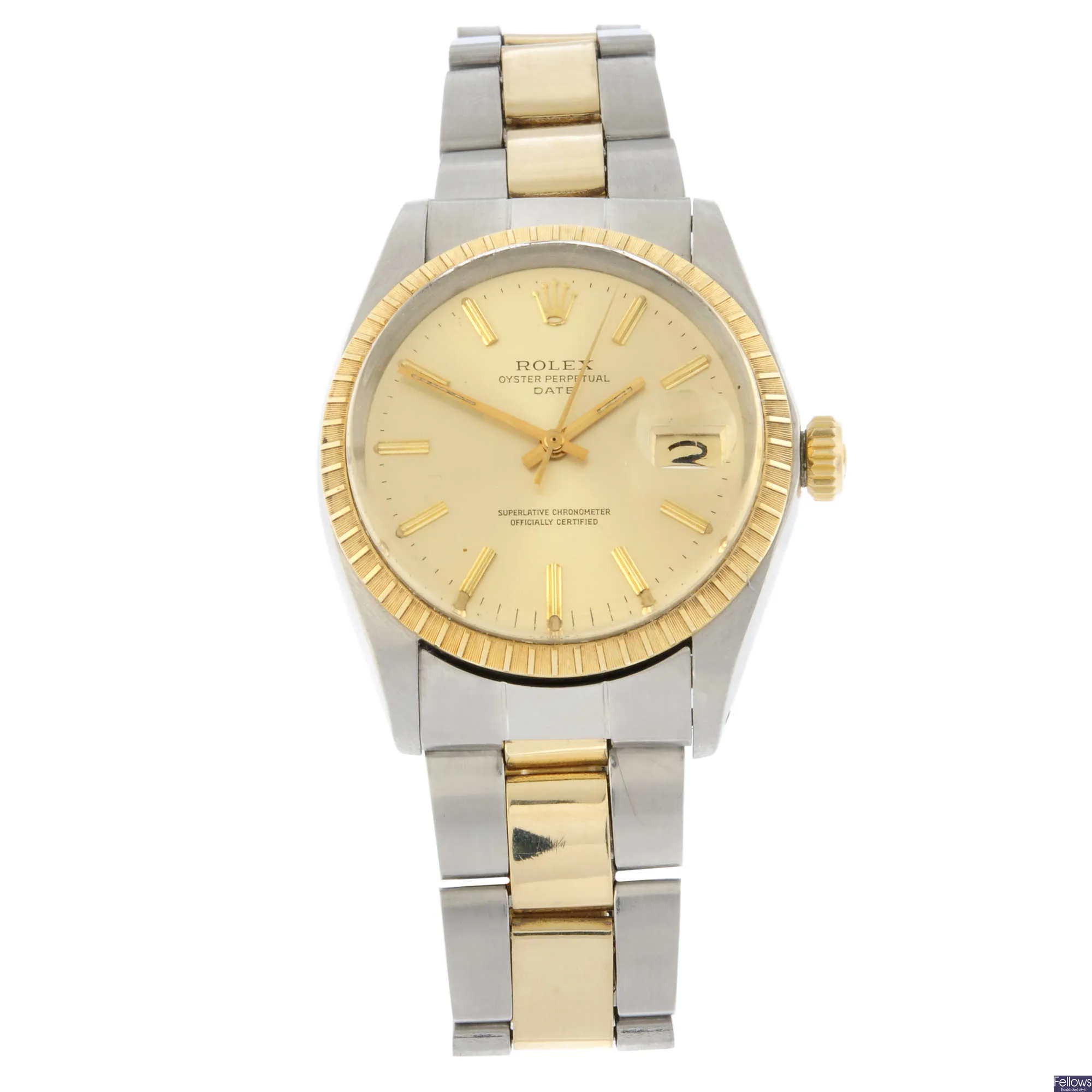 Rolex Oyster Perpetual Date 1505 34mm Stainless steel and Gilt-metal Champagne