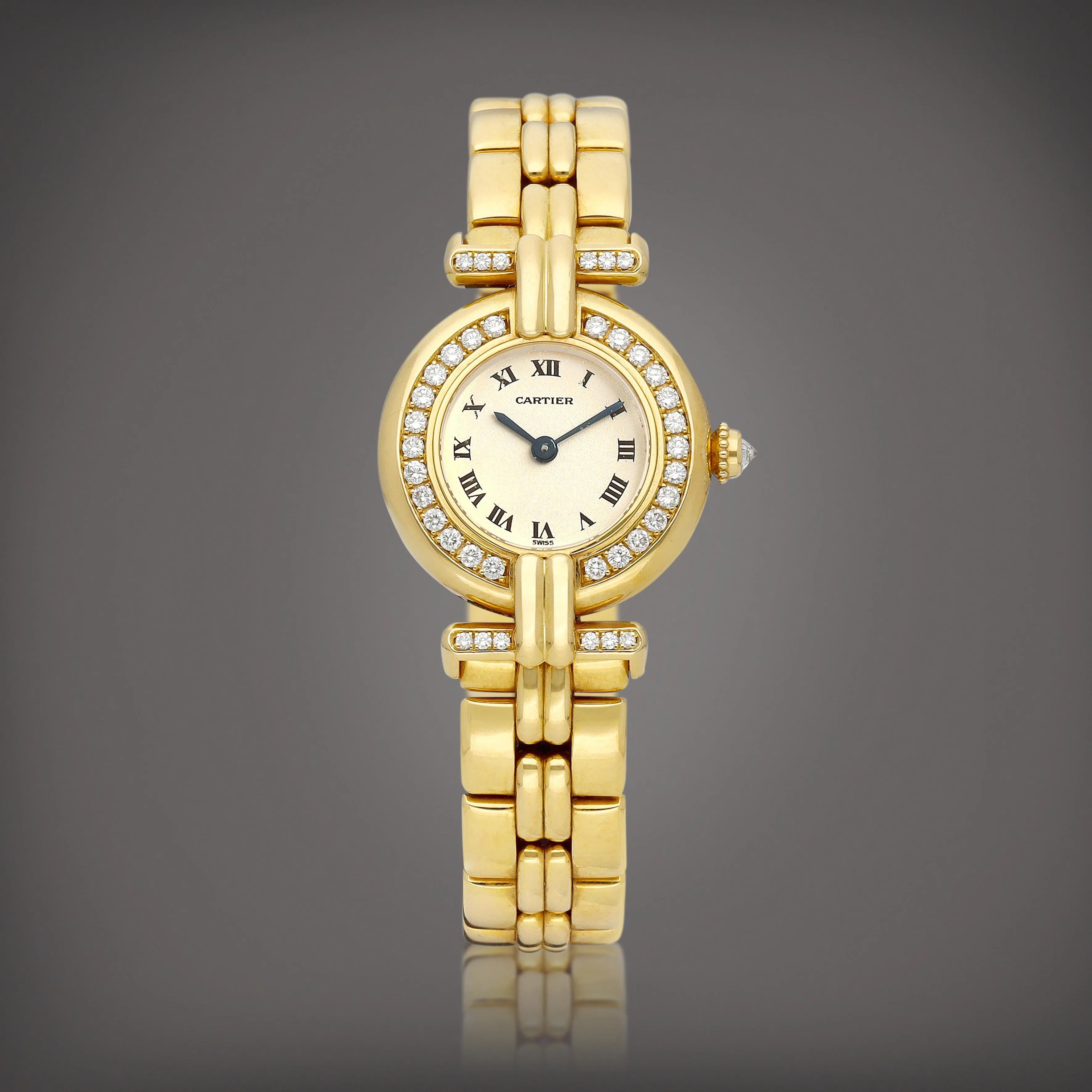 Cartier 1980 24mm Yellow gold and Diamond Silver