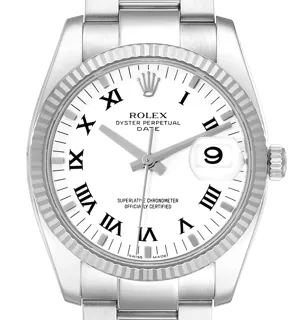 Rolex Date 34 Steel White Gold Roman Dial Mens Watch 115234 Stainless steel White