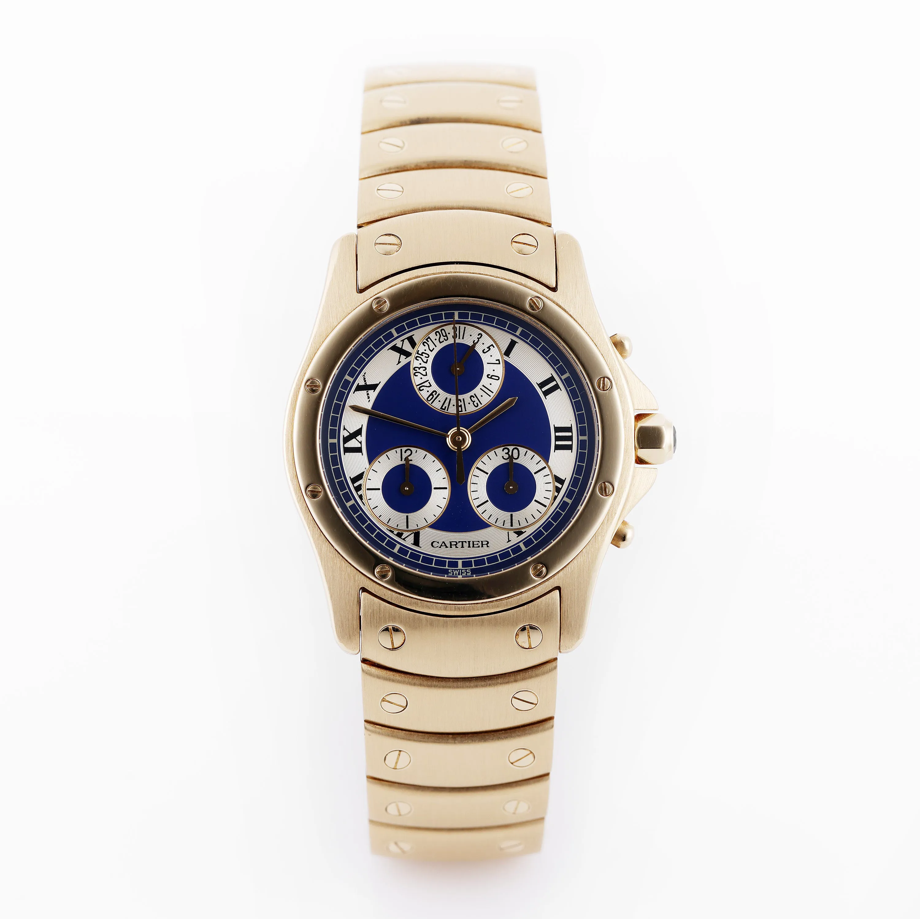 Cartier Santos Ronde 15000 30mm Yellow gold Blue