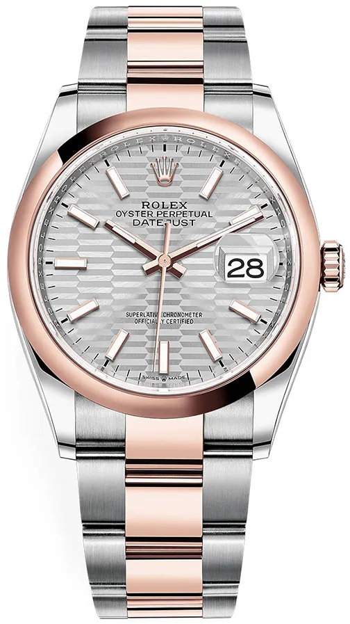 Rolex Datejust 36 126201 36mm Oystersteel and Everose Gold Silver Fluted Motif