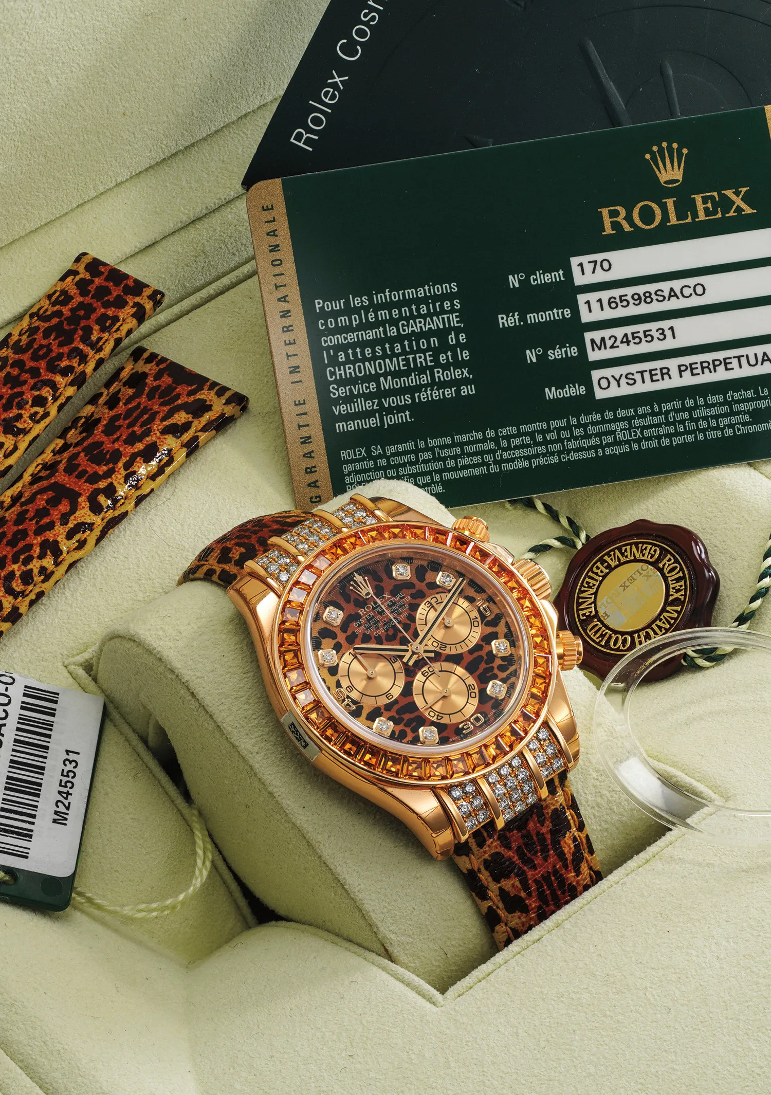 Rolex Cosmograph Daytona 116598 SACO 40mm Yellow gold and Diamond and Sapphire Leopard 1