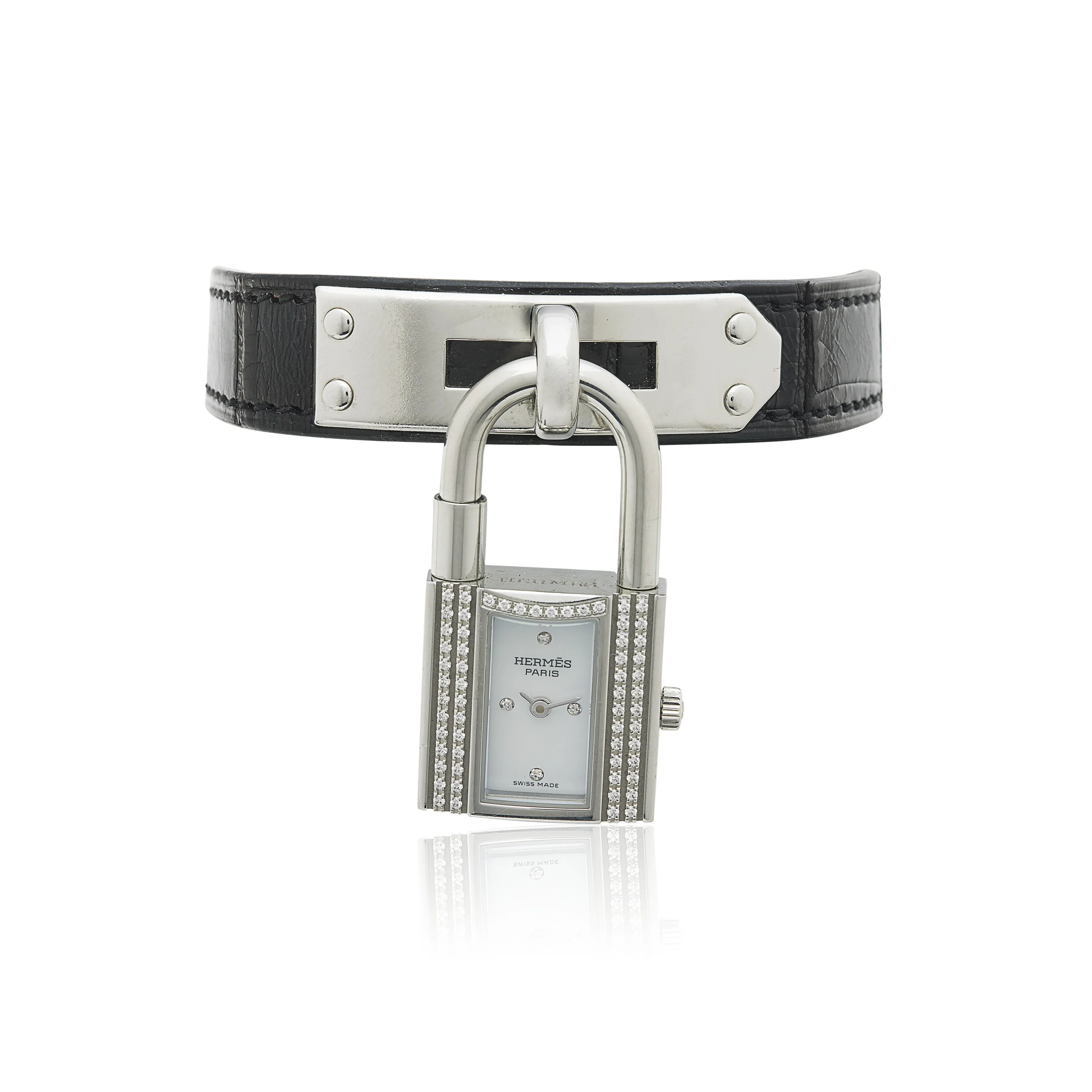 Hermès Kelly 28mm Stainless steel and Diamond White