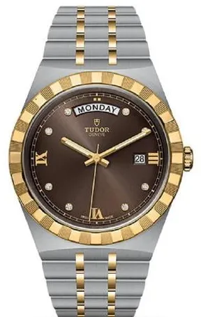 Tudor Royal M28603-0008 41mm Yellow gold and Stainless steel Brown