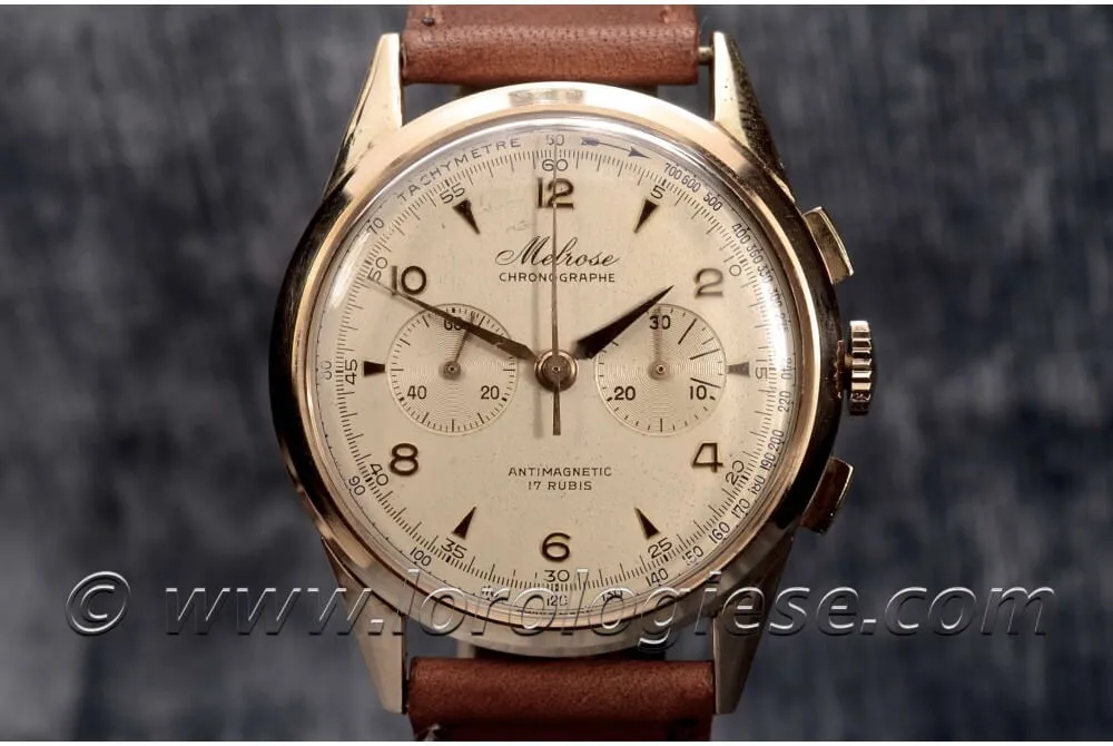 Lemania vintage Chronograph 37.8mm Rose gold Silver