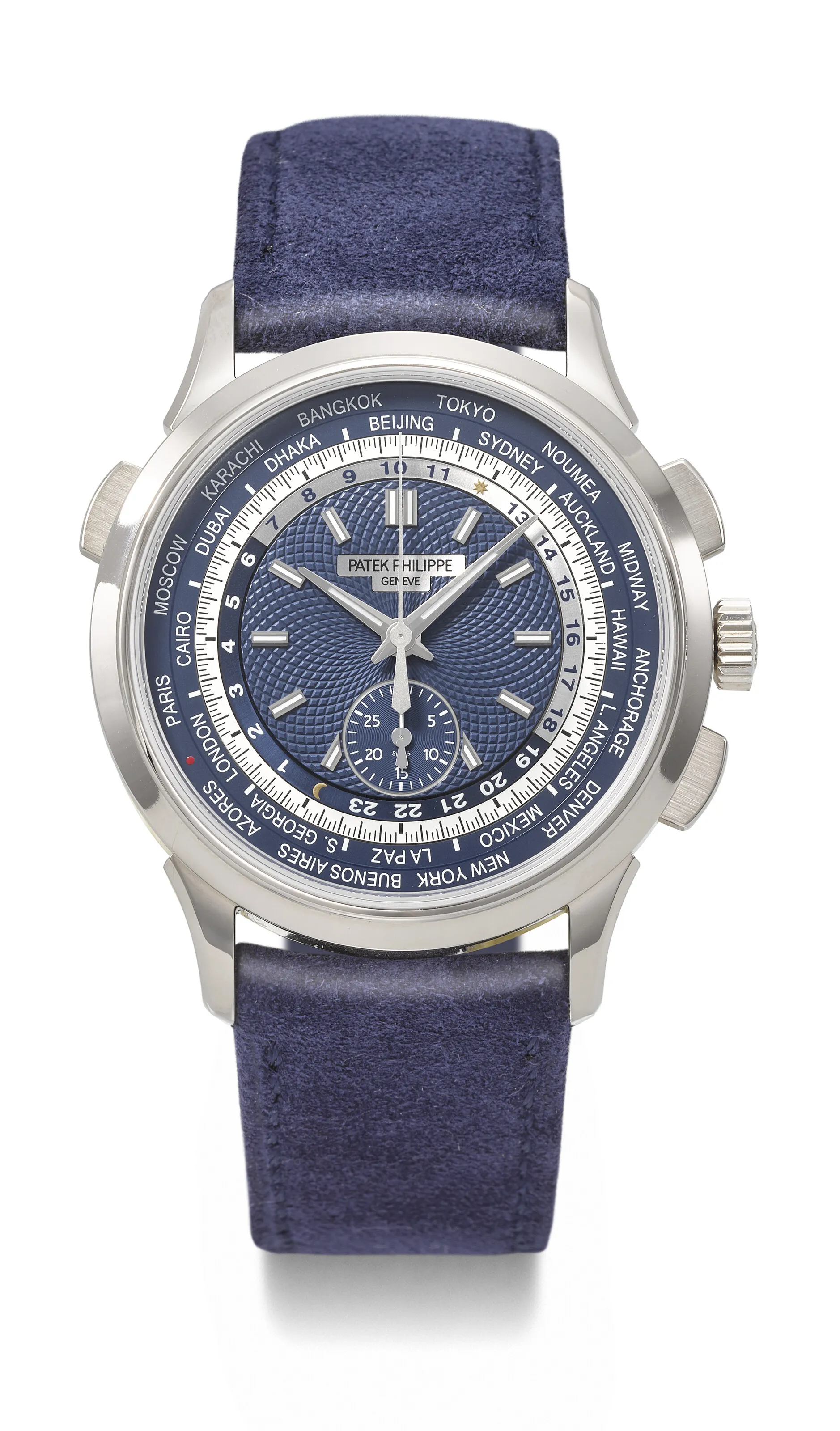 Patek Philippe World Time Chronograph 5930G-010 39.5mm White gold Blue