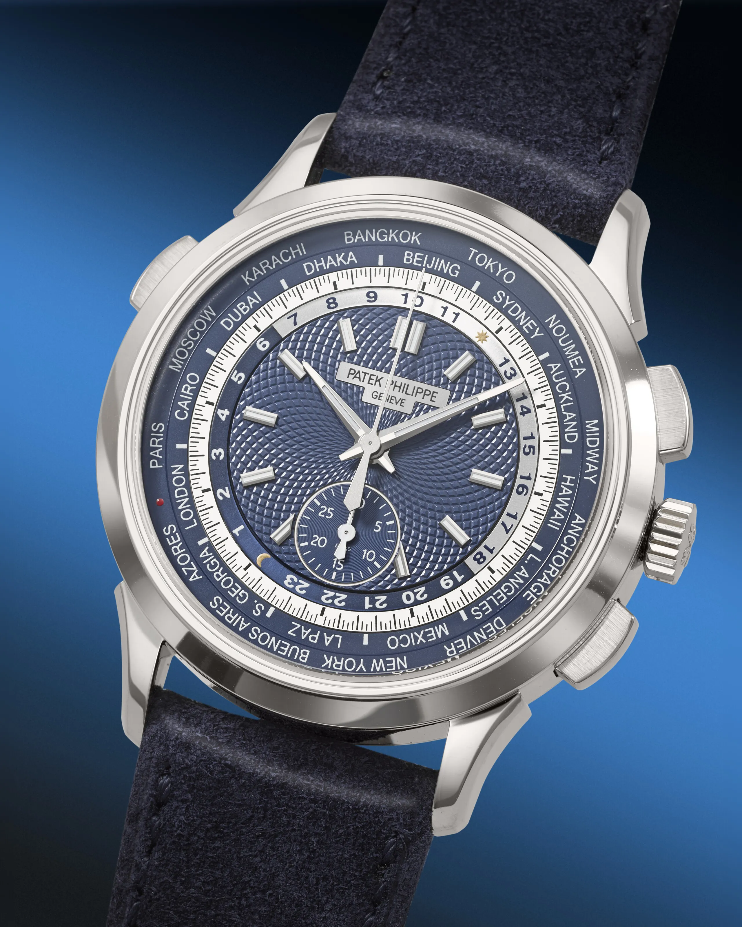 Patek Philippe World Time Chronograph 5930G-010 39.5mm White gold Blue 1