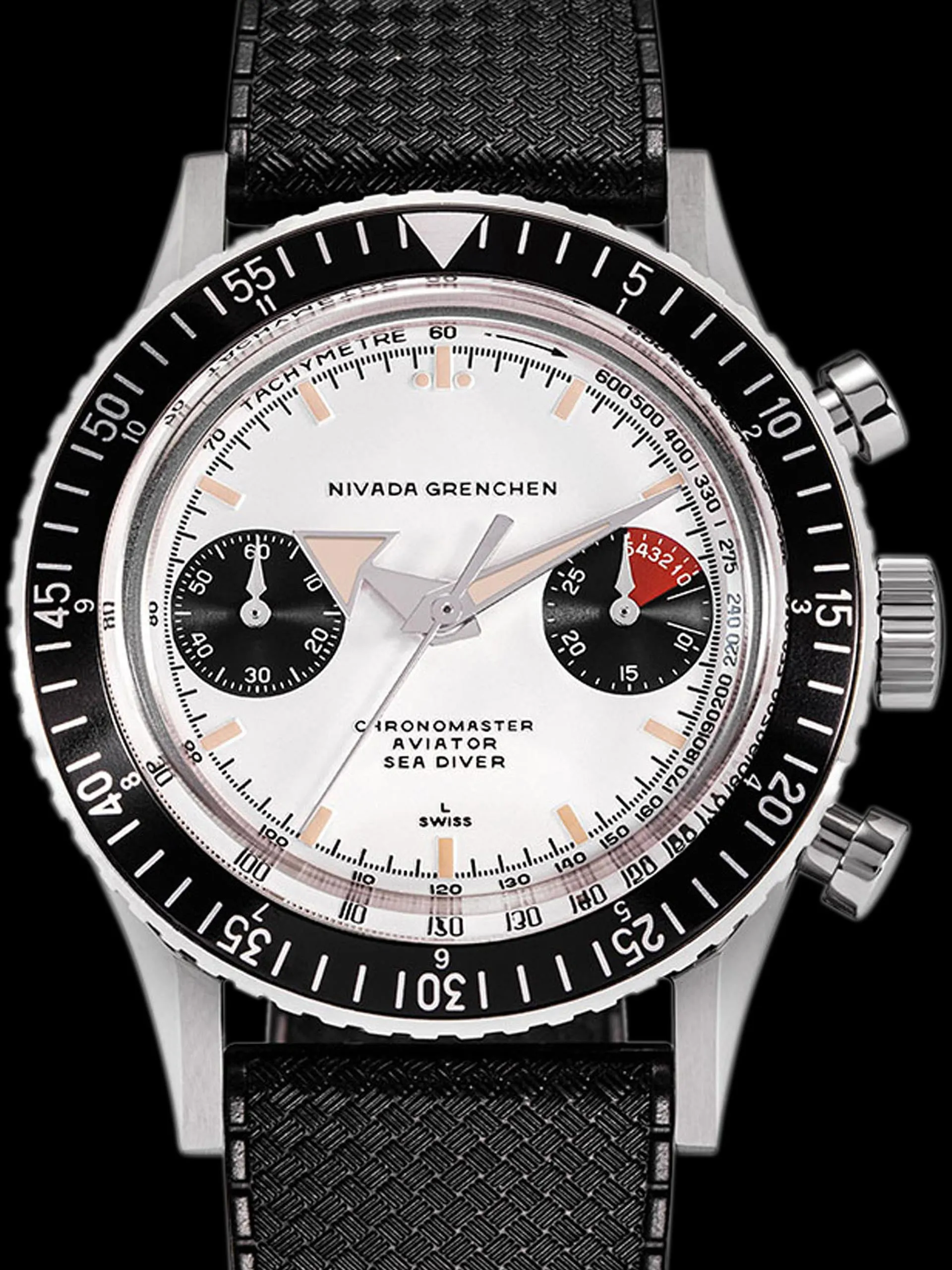 Nivada Chronomaster Aviator Sea Diver 86004A01) 38mm Stainless steel Black and White