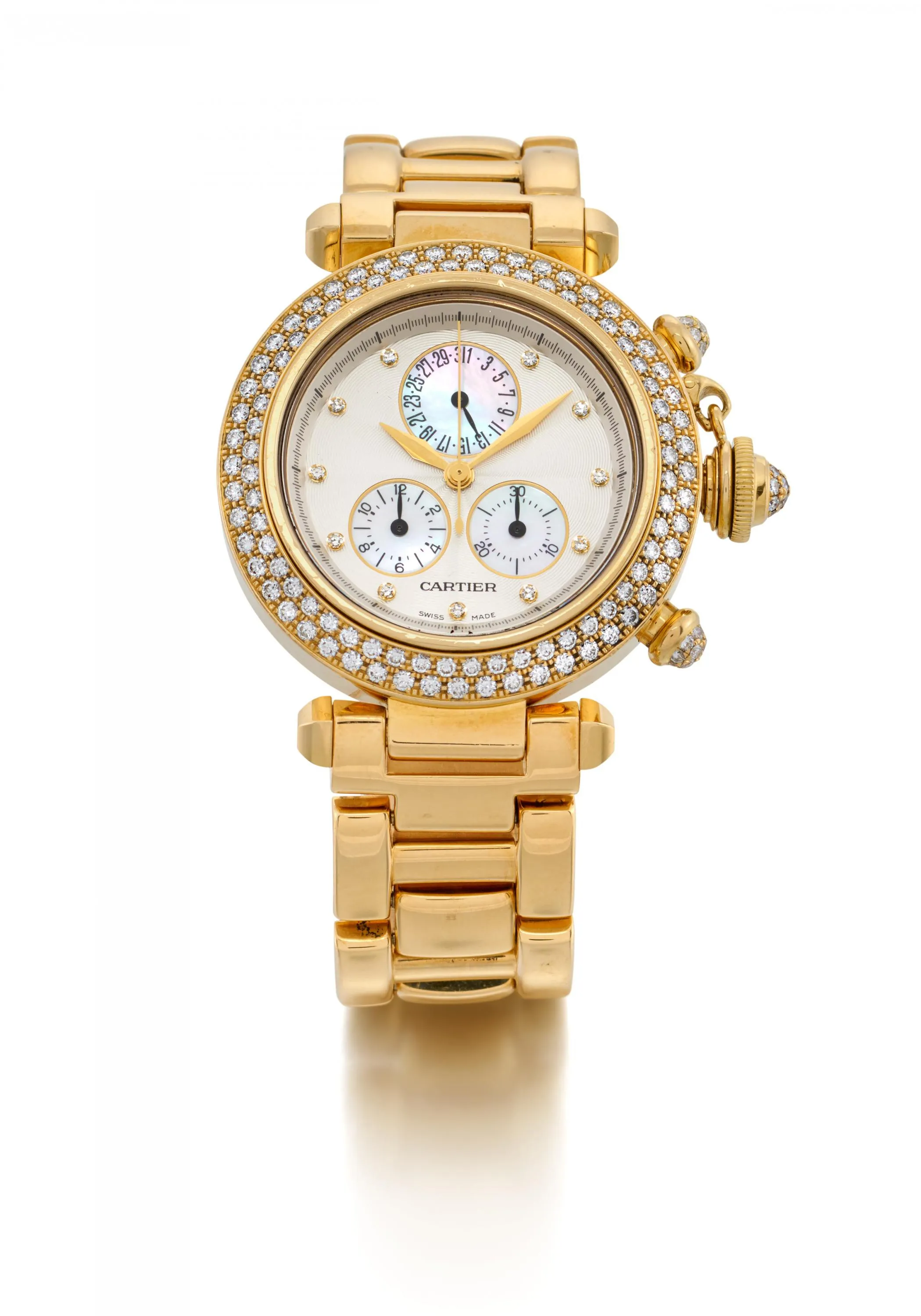 Cartier Pasha 1354 35mm Yellow gold and diamonds Silver