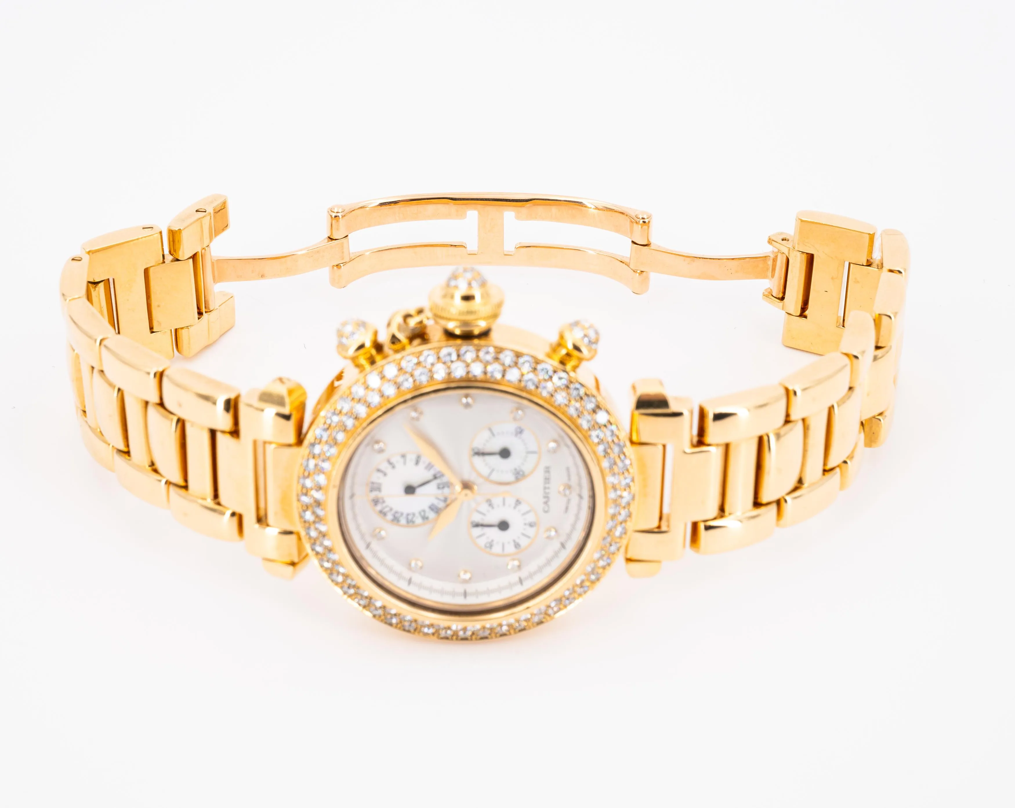 Cartier Pasha 1354 35mm Yellow gold and diamonds Silver 1