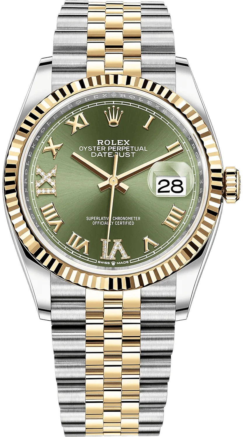 Rolex Datejust 36 126233-0025 36mm Yellow gold and Oystersteel Green