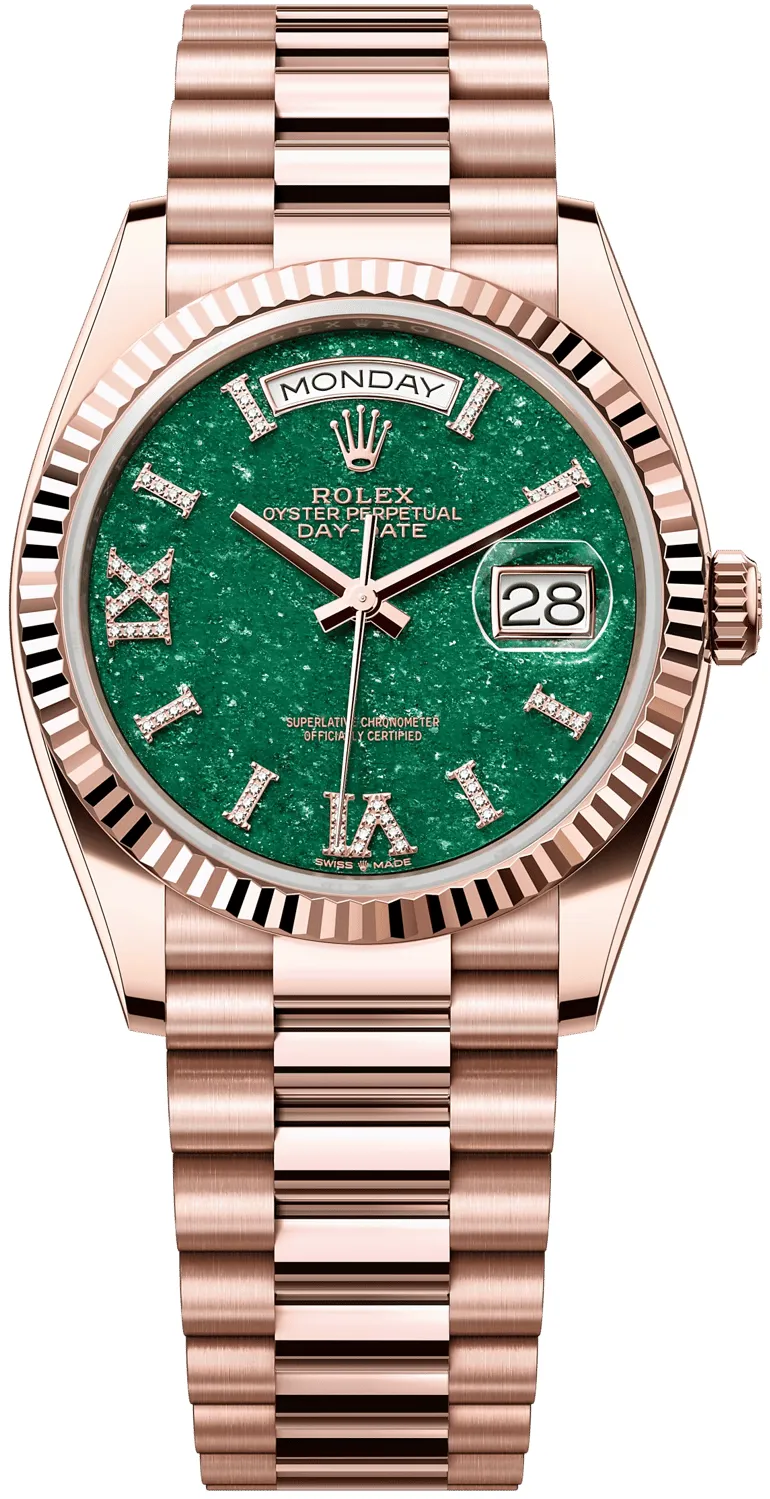 Rolex Day-Date 128235-0068 36mm Everose gold Green