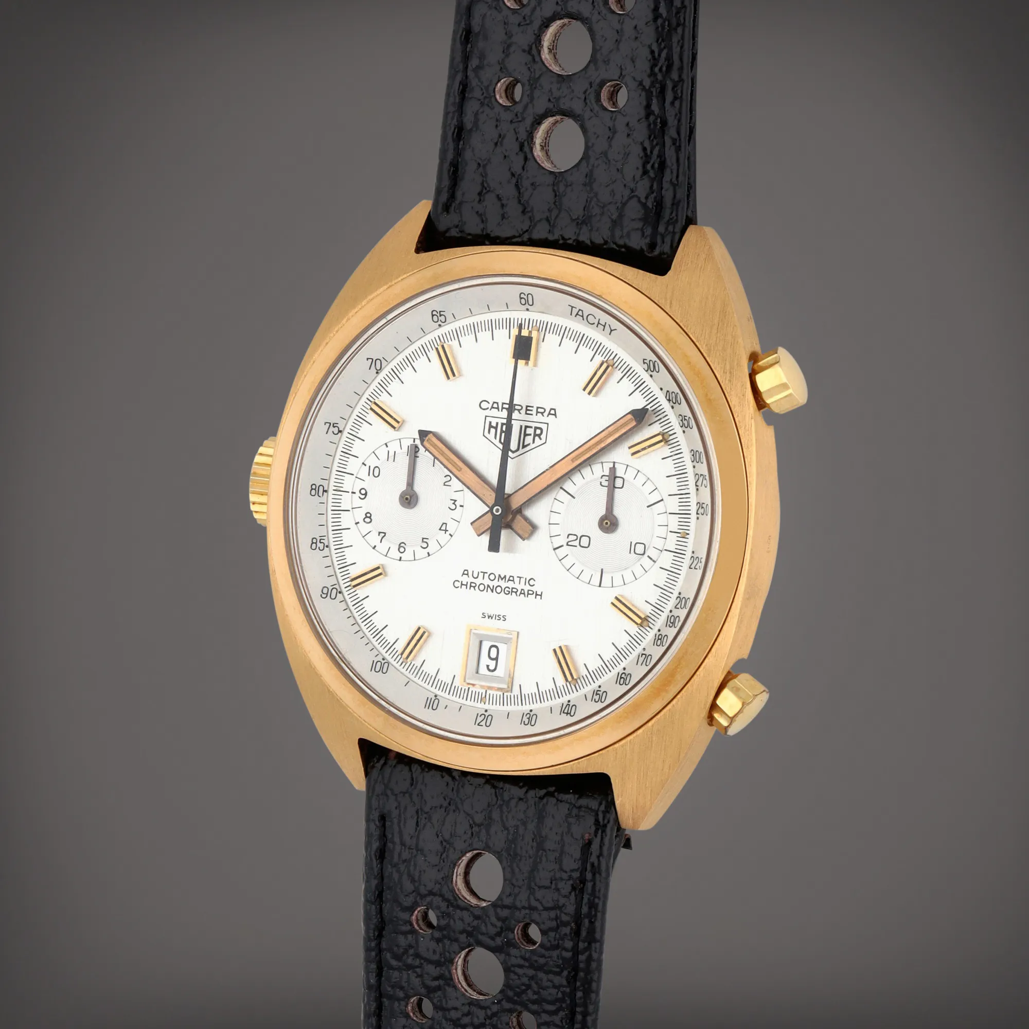 Heuer Carrera 1158 38mm Yellow gold Silver