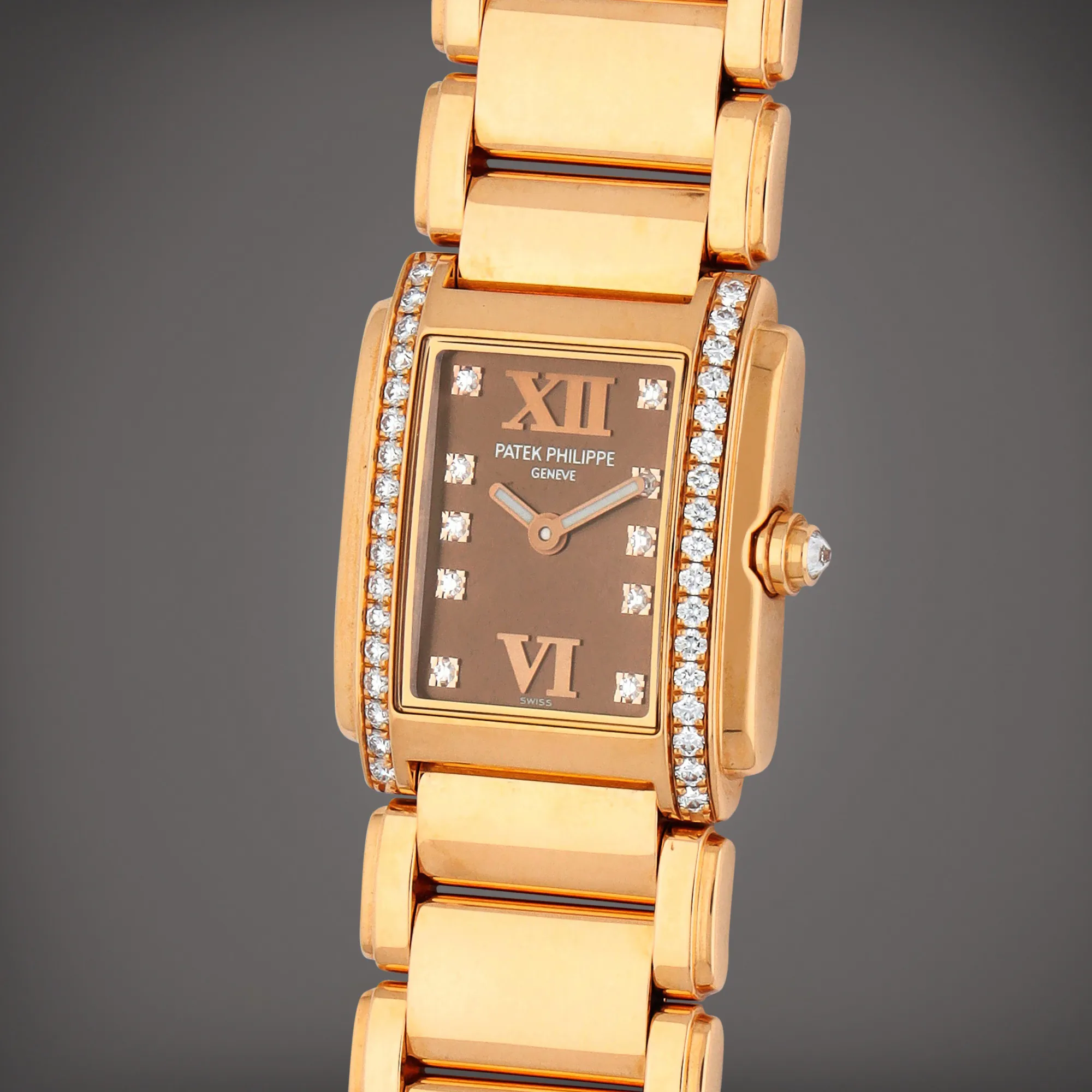 Patek Philippe Twenty~4 4908/11R 22mm Rose gold and diamond-set Brown