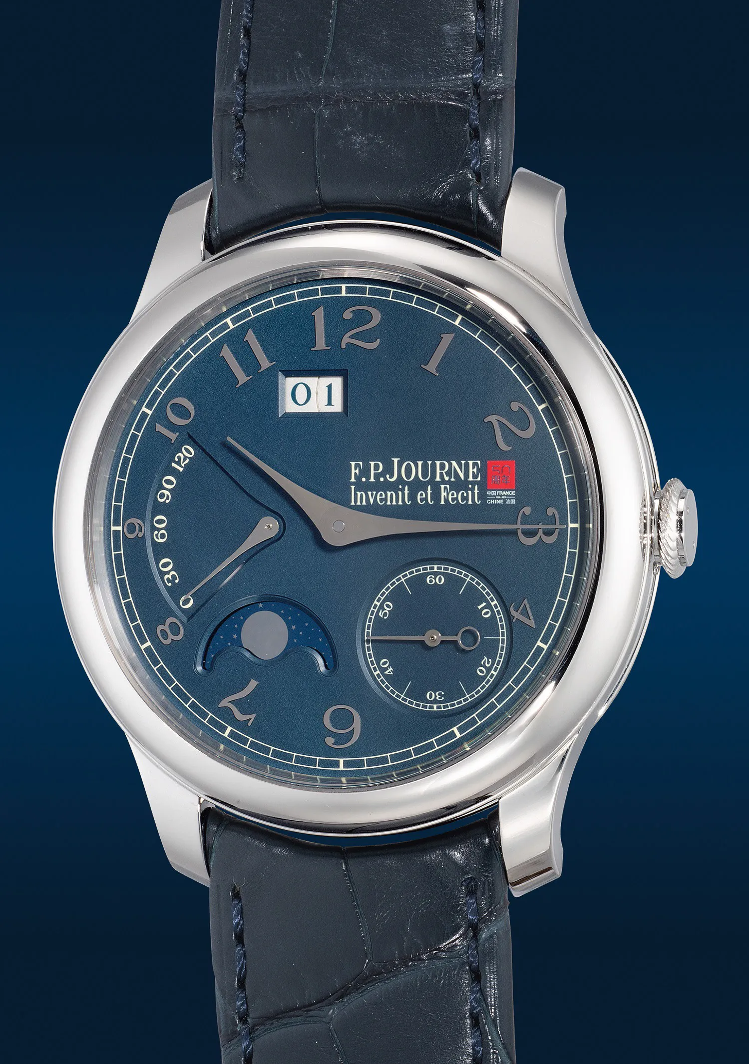 F.P. Journe Octa Automatique Lune, "France-Chine 50" 40mm Platinum Blue