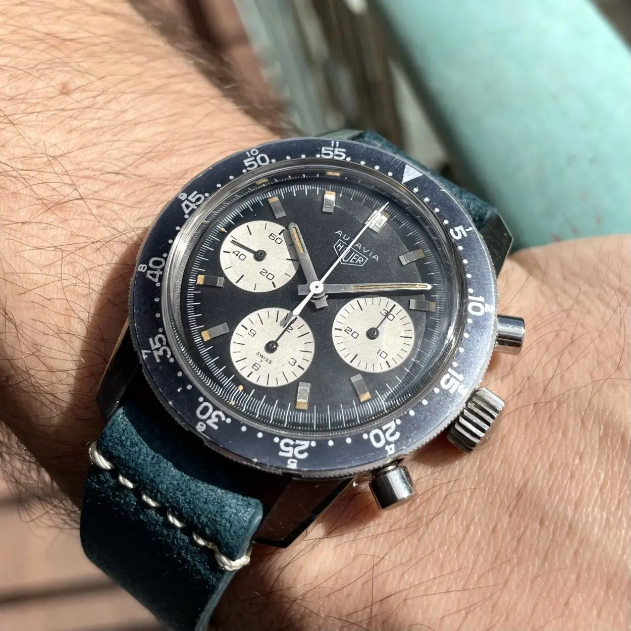 Heuer Autavia 2446C 40mm Stainless steel Black and white 2