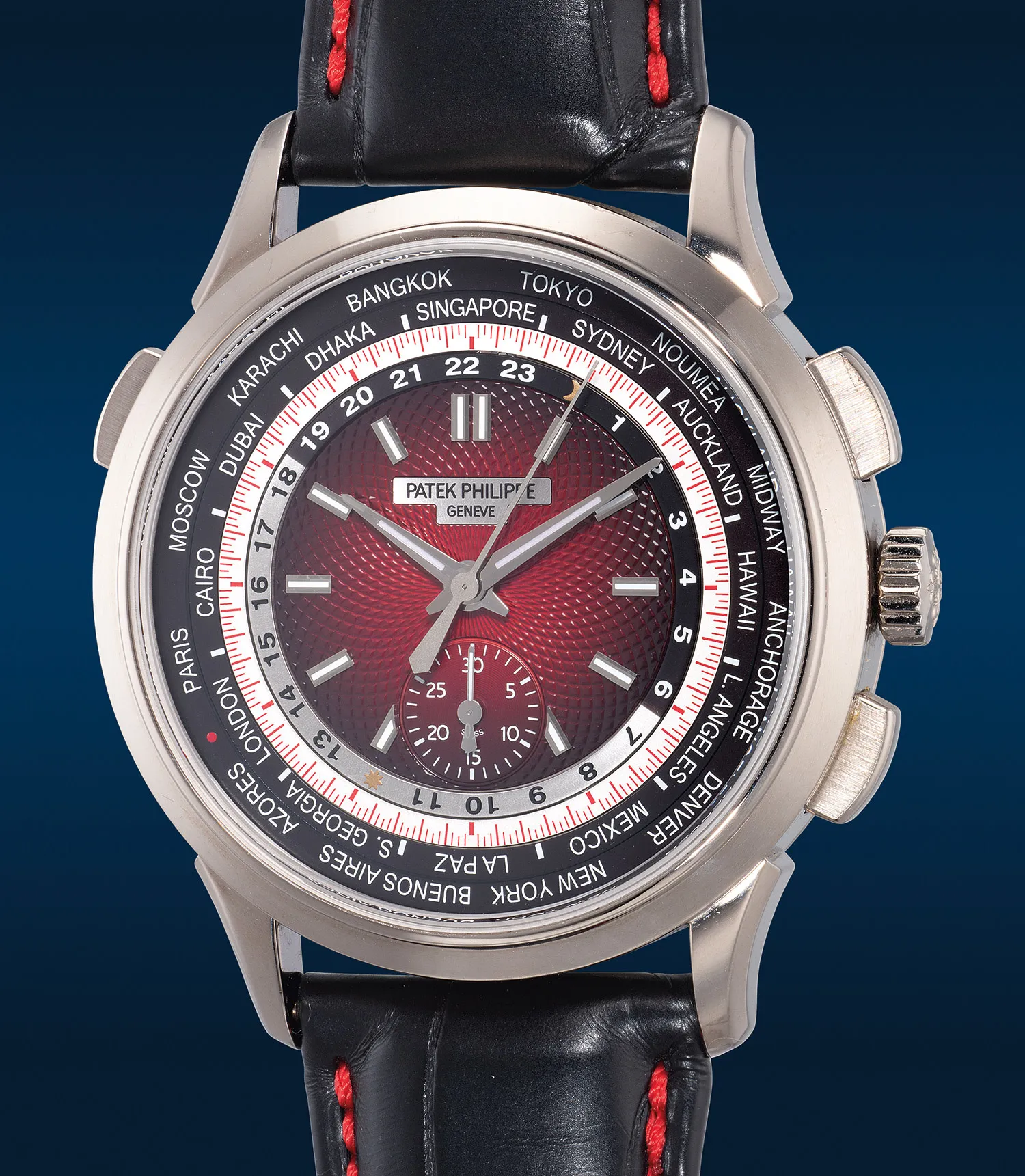 Patek Philippe World Time Chronograph 5930G-011 39.5mm White gold Red