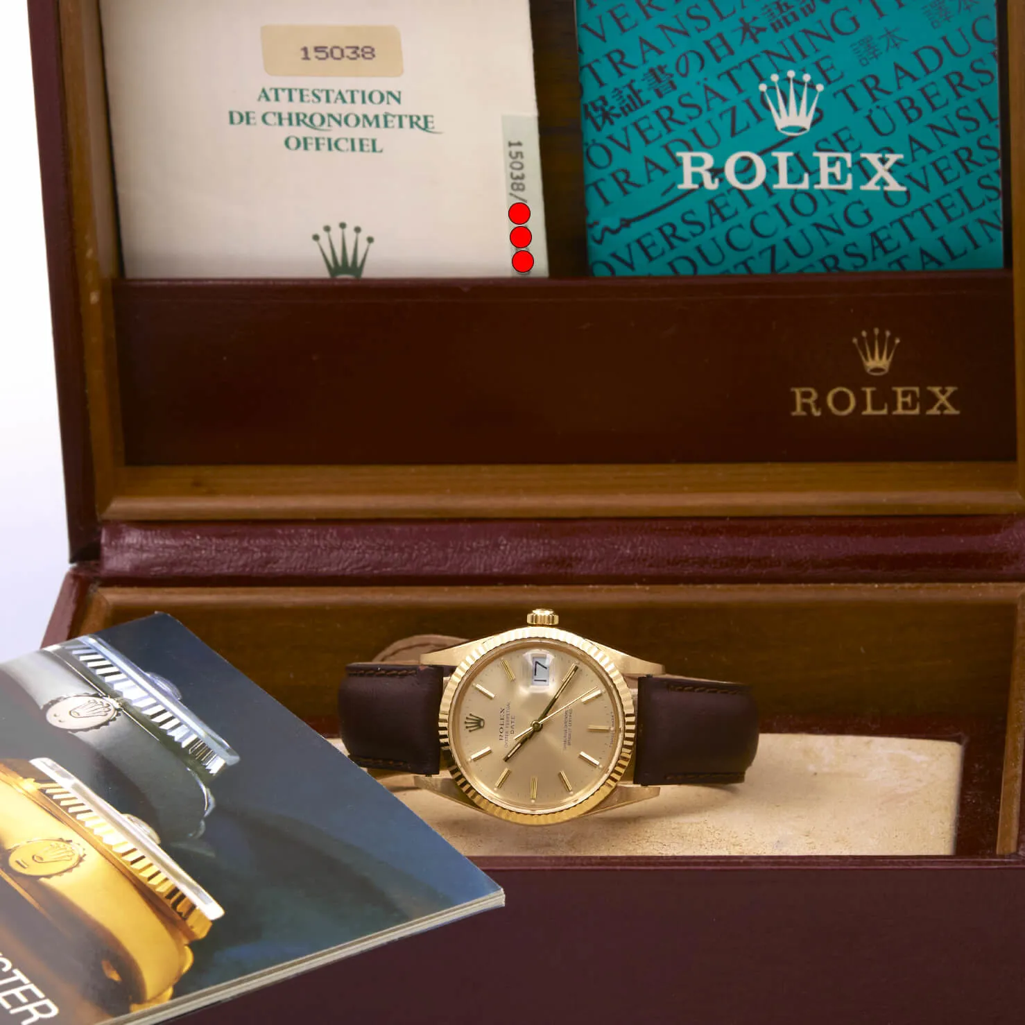 Rolex Oyster Perpetual Date 15038 34mm Yellow gold Champagne 6