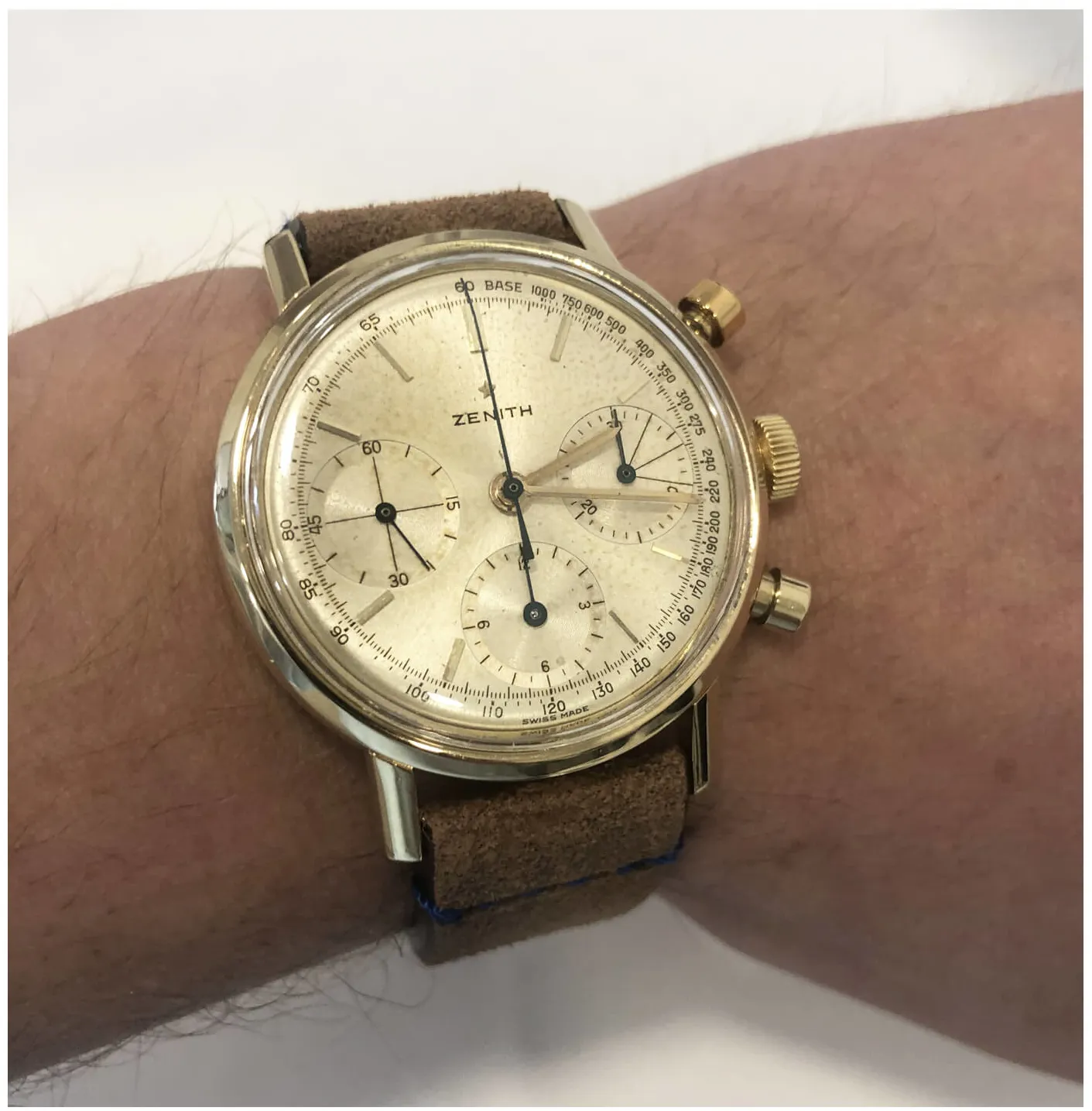 Zenith Tricompax 37mm Oro giallo 18kt panna 1