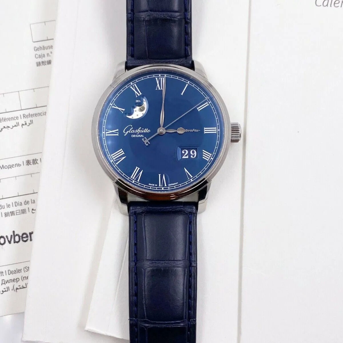 Glashütte Senator Panorama Date 100-04-05-12-30 40mm Stainless steel Blue