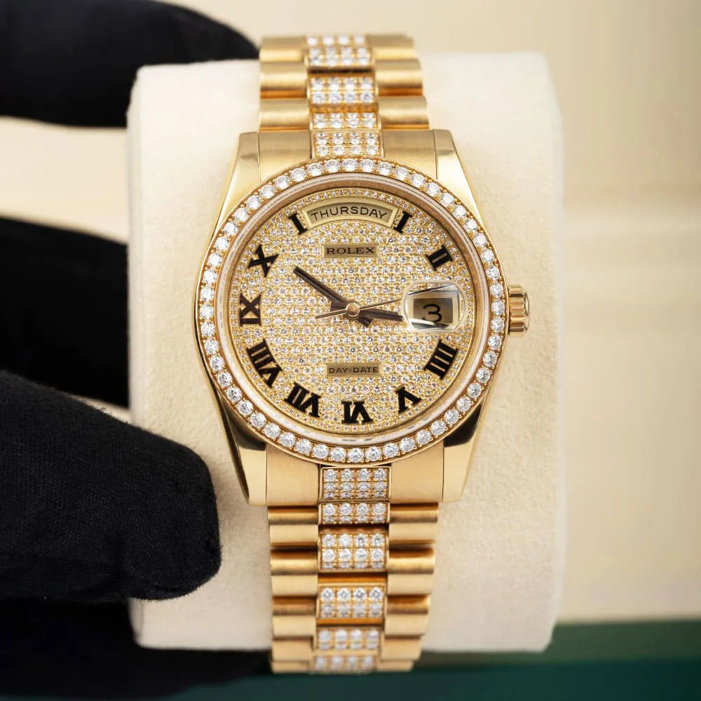 Rolex Day-Date 36 118348-0013 36mm Yellow gold Paved