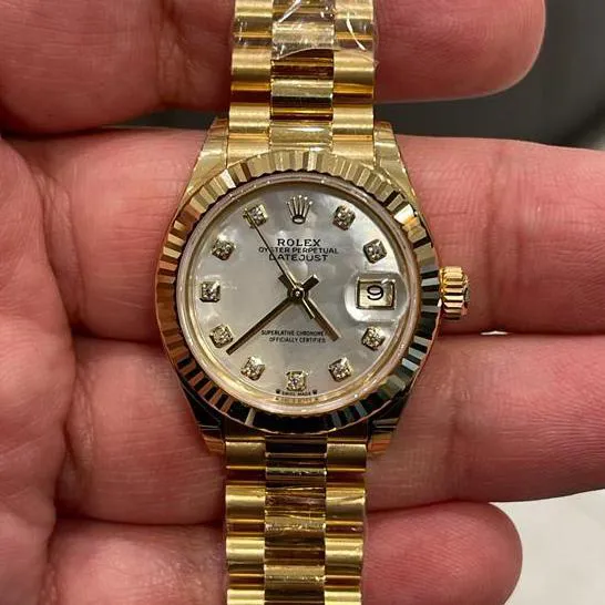 Rolex Lady-Datejust 279178-0025 28mm 18k yellow gold White