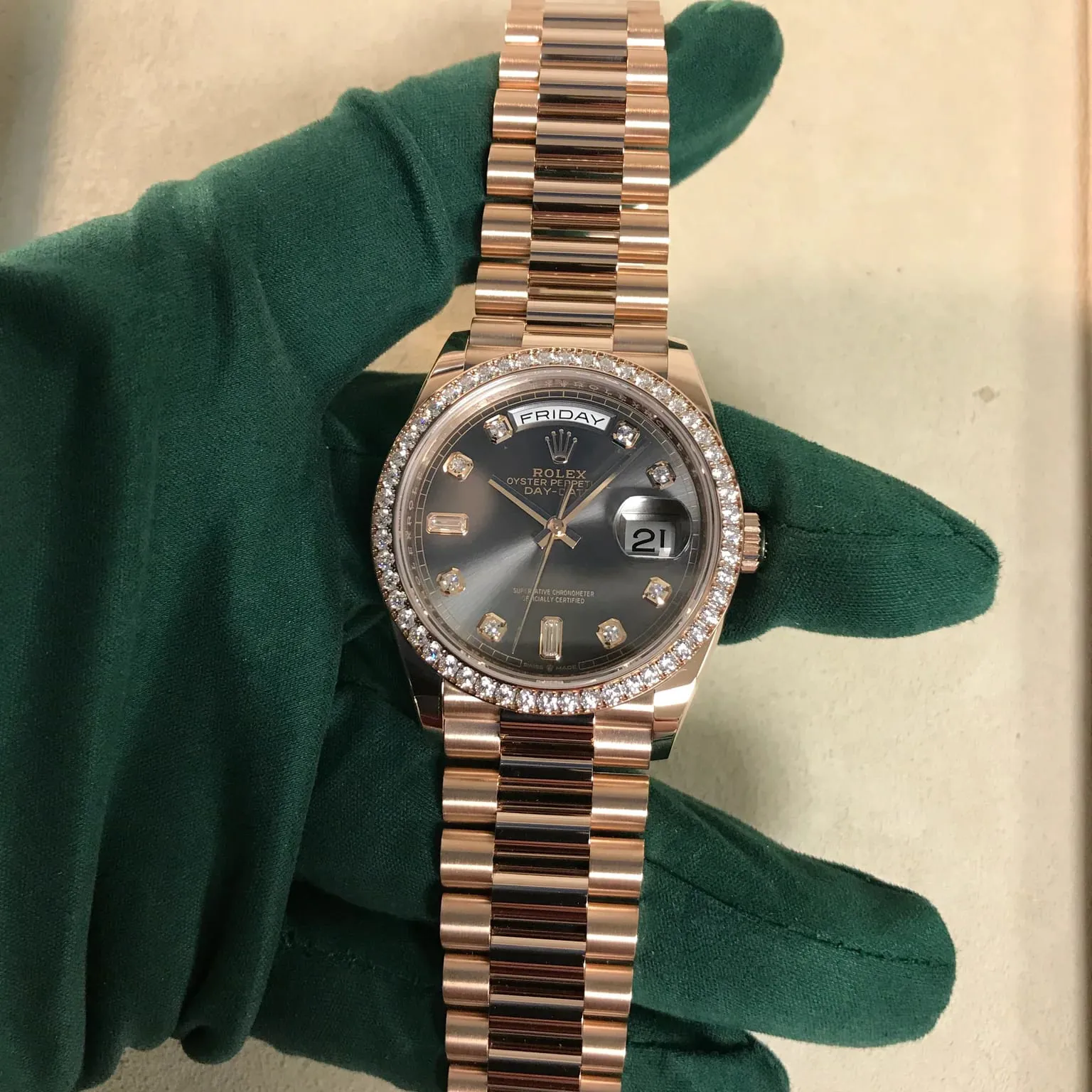 Rolex Day-Date 128345RBR-0052 36mm Everose gold Gray