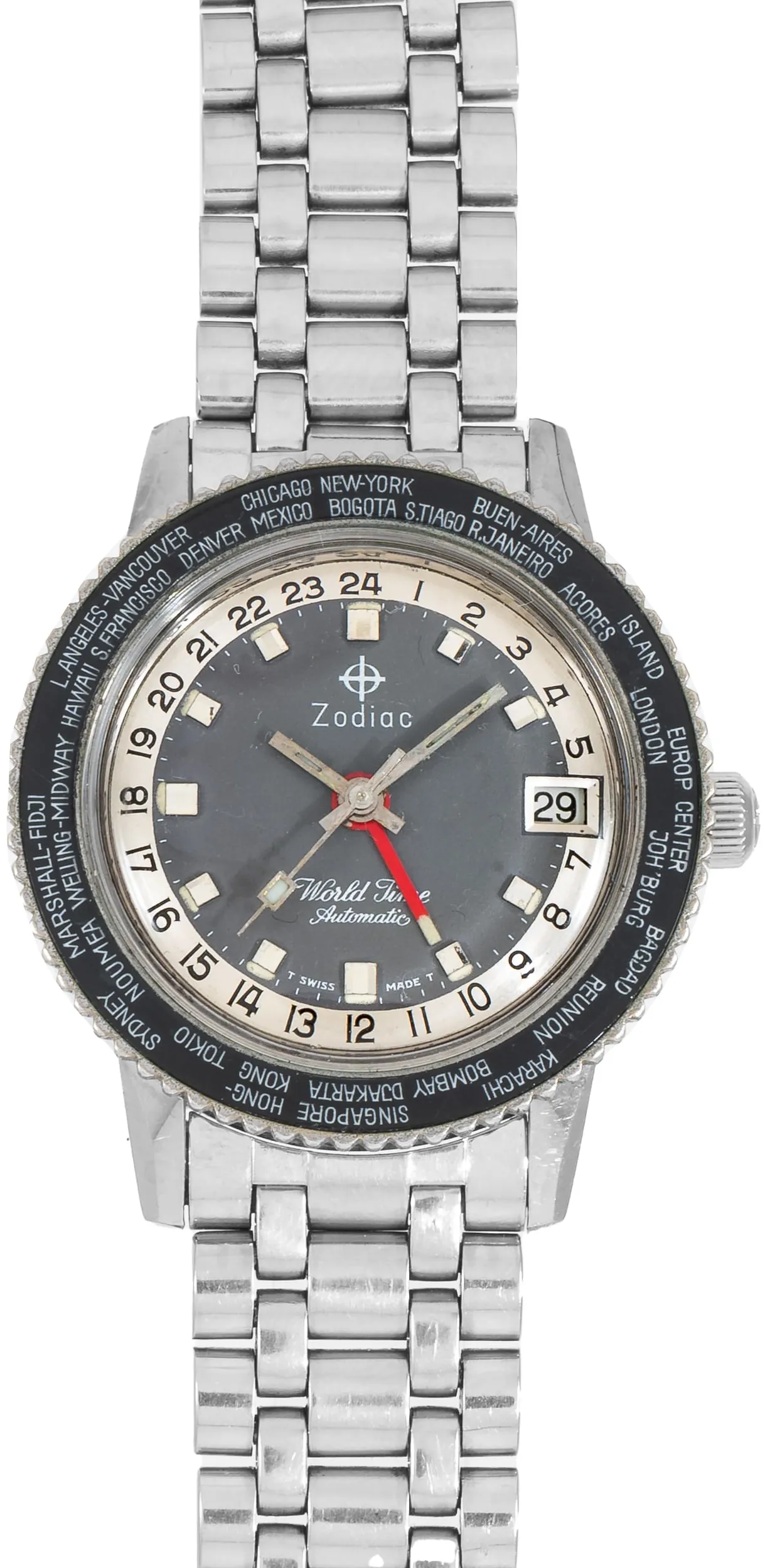 Zodiac World Time 35mm Stainless steel Gray