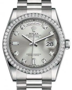 Rolex Day-Date 36 118346 36mm Platinum and Diamond Silver