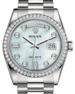 Rolex Day-Date 36 118346 36mm Platinum and Diamond Mother-of-pearl