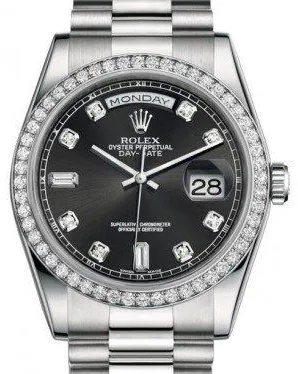 Rolex Day-Date 36 118346 36mm Platinum and Diamond Black