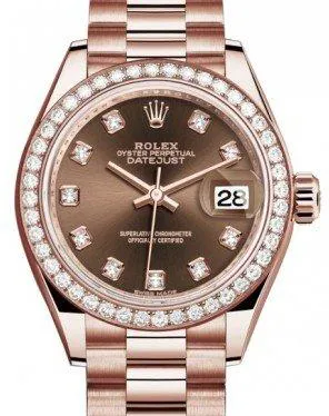 Rolex Lady-Datejust 279135RBR 28mm Rose gold and Diamond Brown