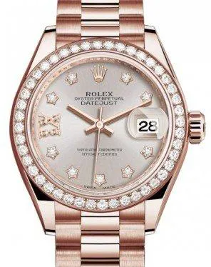 Rolex Lady-Datejust 279135RBR 28mm Rose gold and Diamond Silver