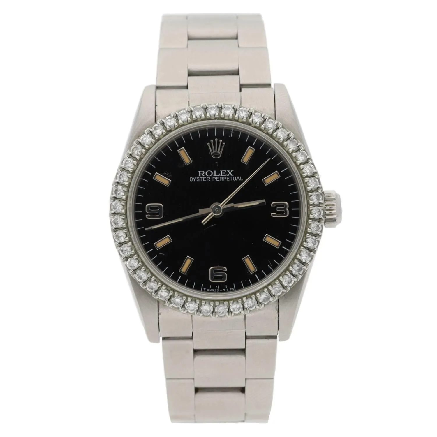 Rolex Oyster Perpetual 67480 31mm Stainless steel and diamond-set Black