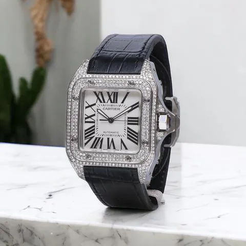 Cartier Santos 100 2656 51mm Stainless steel White